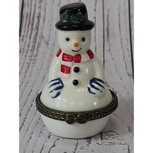 Vintage Snowman Hinged Trinket Box‎ 2.75" Tall